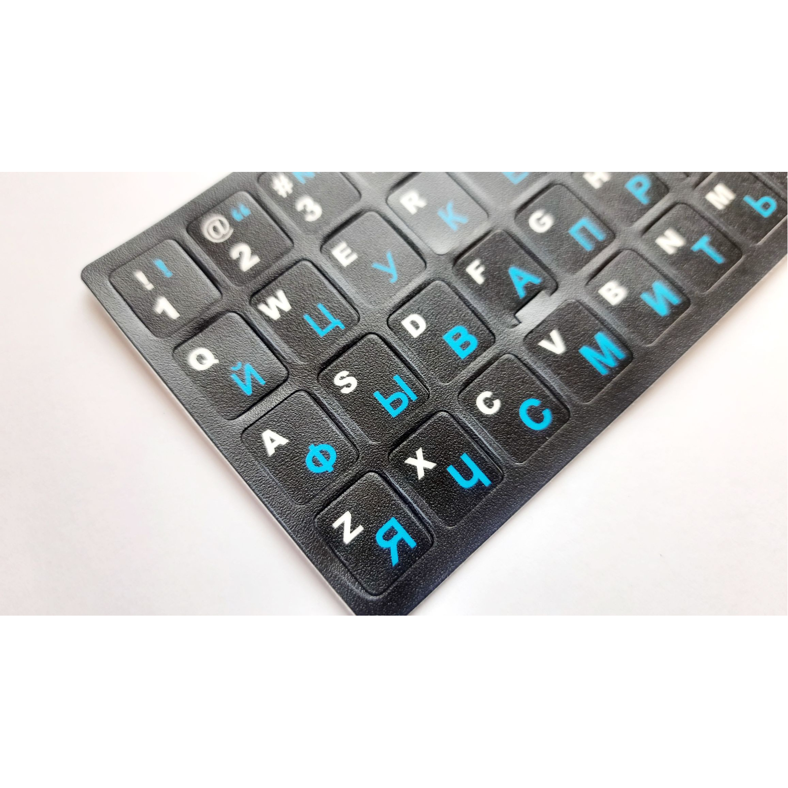Наклейка на клавиатуру AlSoft непрозрачная EN/RU (11x13мм) черная (кирилица синяя) texture (A43978) изображение 2