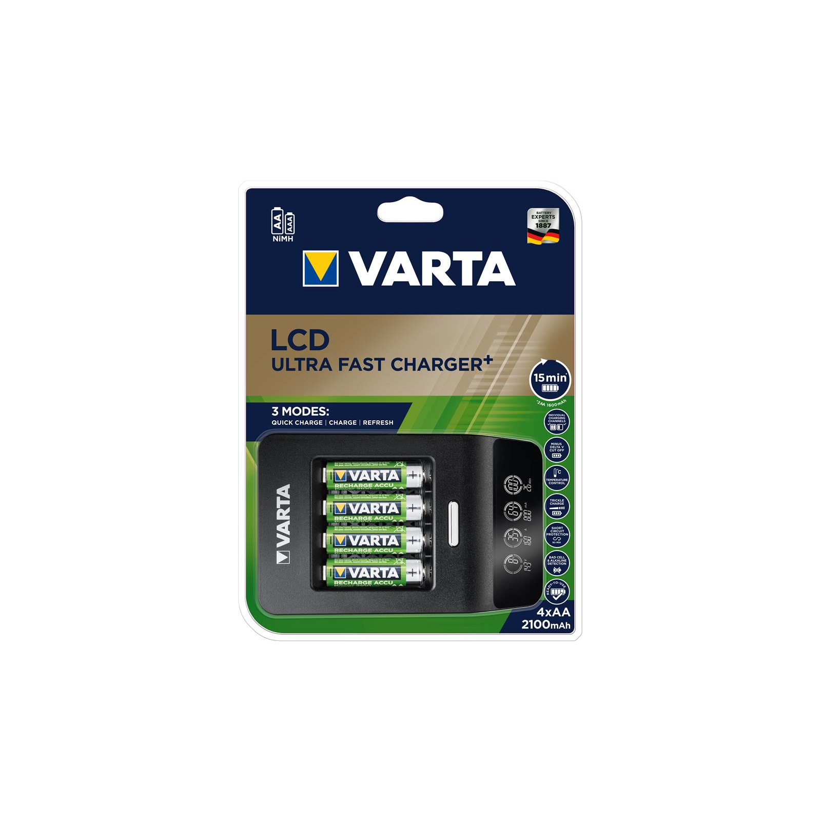 Зарядний пристрій для акумуляторів Varta LCD Ultra Fast Plus Charger +4*AA 2100 mAh (57685101441) зображення 3