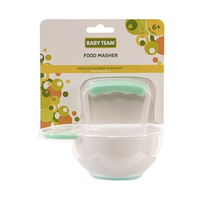 Набор детской посуды Baby Team Набор для пюрирования (чаша с толкушкой) (6206_мятный) изображение 4