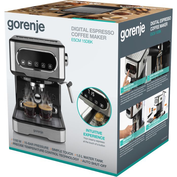 Рожковая кофеварка эспрессо Gorenje ESCM15DBK изображение 5