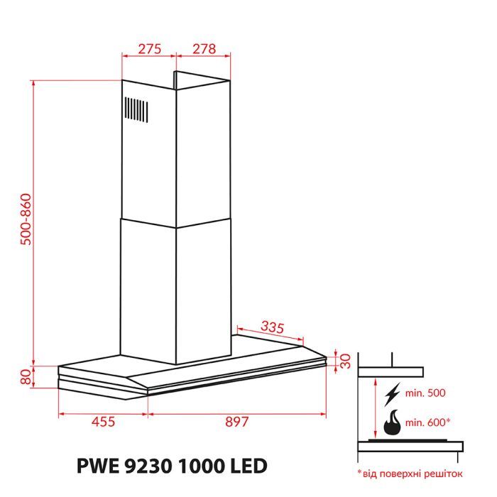 Вытяжка кухонная Weilor PWE 9230 SS 1000 LED изображение 9