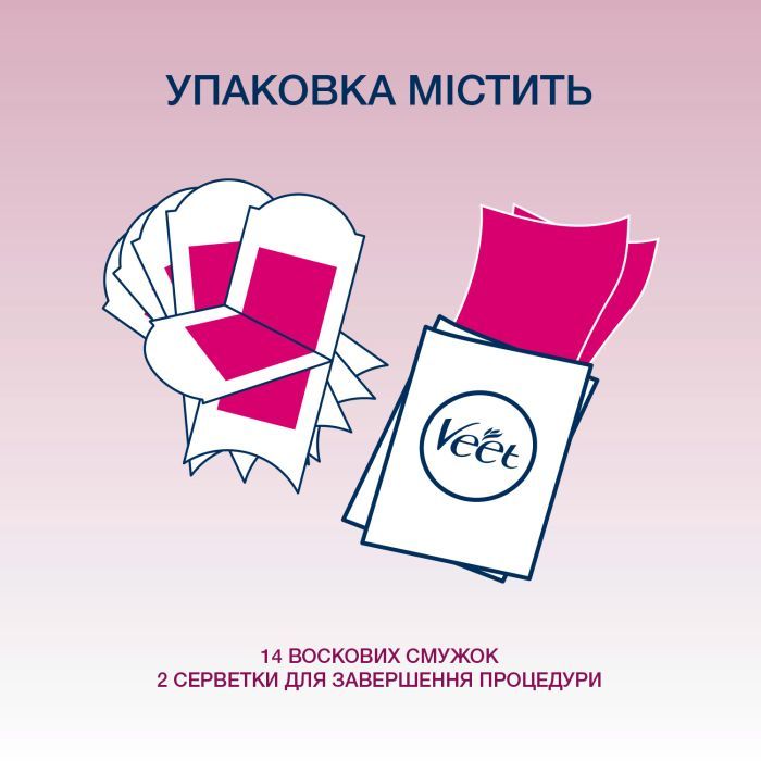 Восковые полоски Veet для чувствительной кожи подмышек и линии бикини 14 шт. (3059944022859/4680012390922) изображение 5