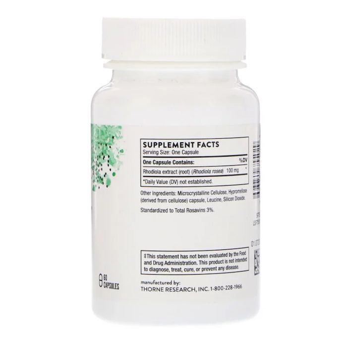 Травы Thorne Research Родиола, Rhodiola, 100 мг, 60 капсул (THR-75502) изображение 2