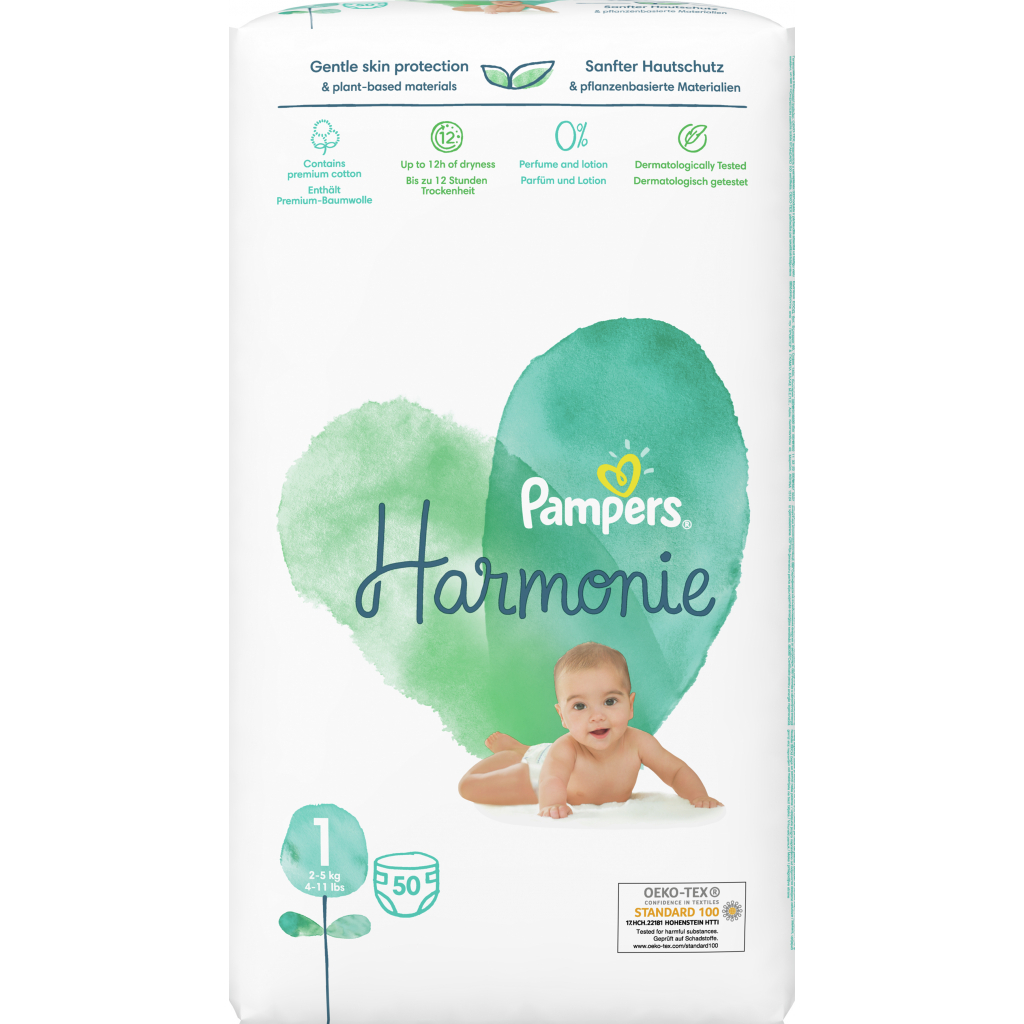 Підгузки Pampers Harmonie Newborn Розмір 1 (2-5 кг) 50 шт. (8006540156513) зображення 2