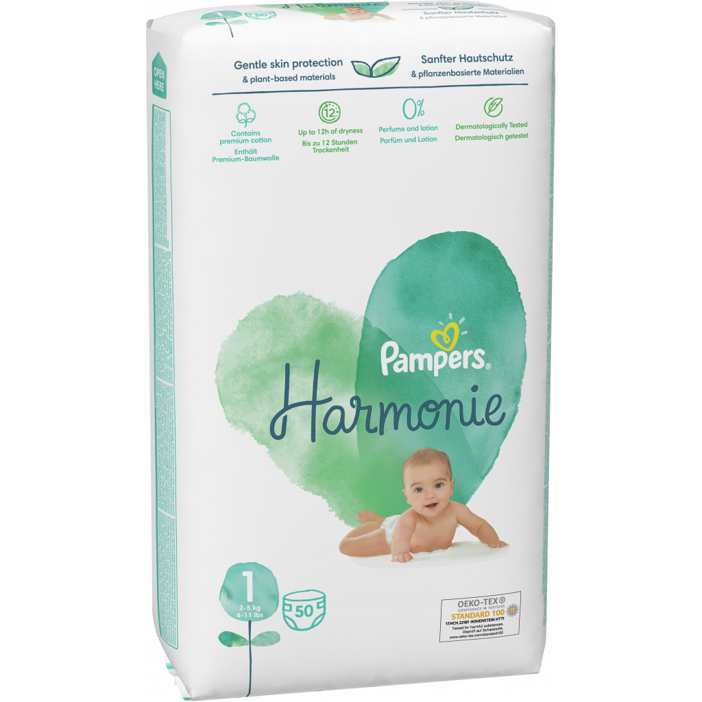 Підгузки Pampers Harmonie Newborn Розмір 1 (2-5 кг) 50 шт. (8006540156513) зображення 3