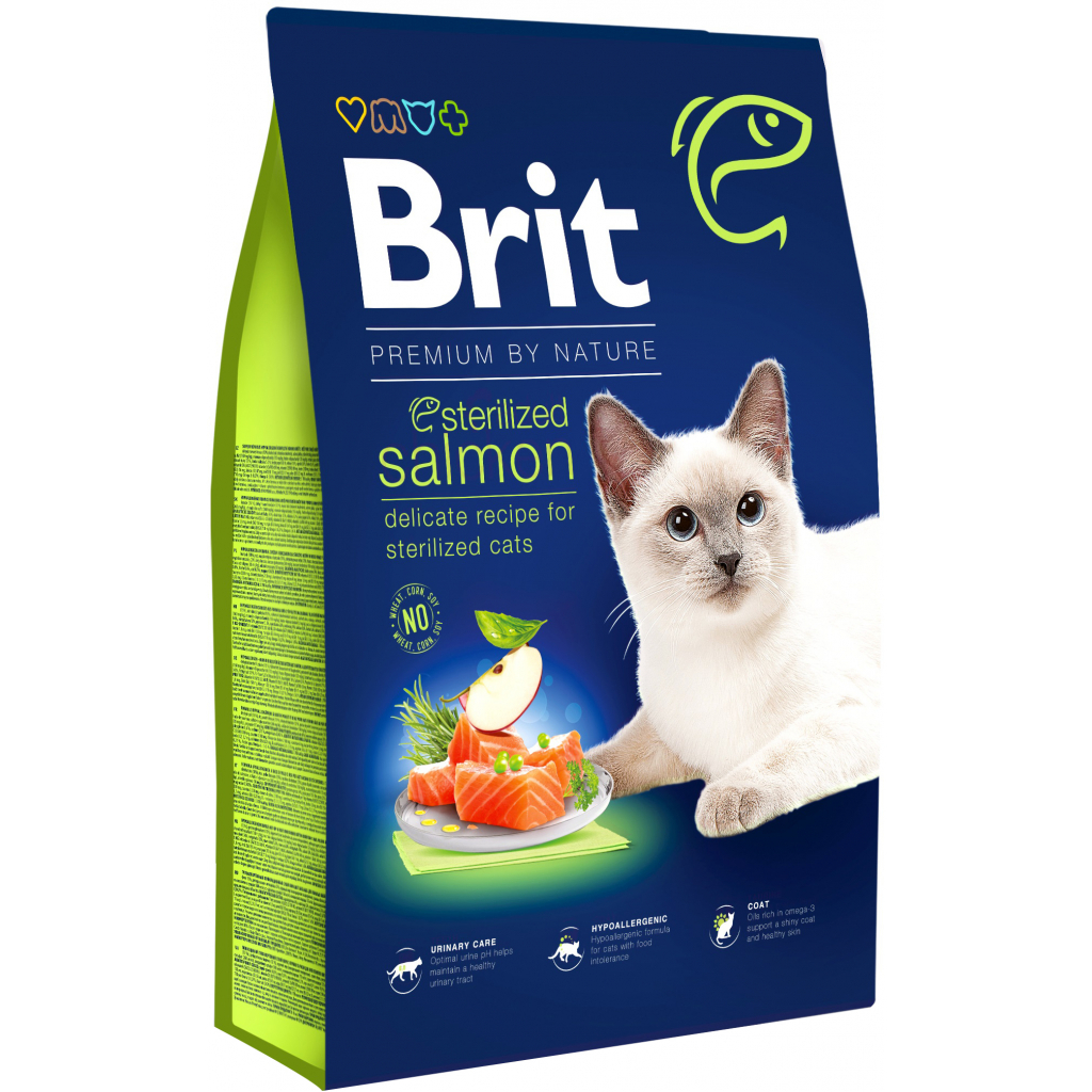 Сухой корм для кошек Brit Premium by Nature Cat Sterilized Salmon 8 кг (8595602553259)