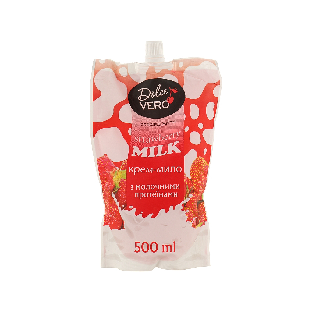 Рідке мило Dolce Vero Strawberry Milk з молочними протеїнами дой-пак 500 мл (4820091146953)
