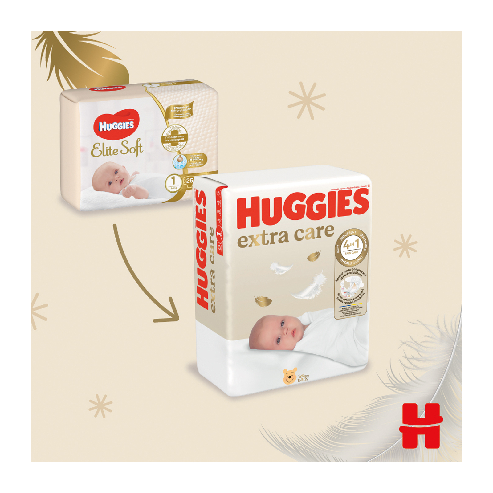Підгузки Huggies Extra Care 2 (3-6 кг) M-Pack 164 шт (5029054234778_5029053549637) зображення 4
