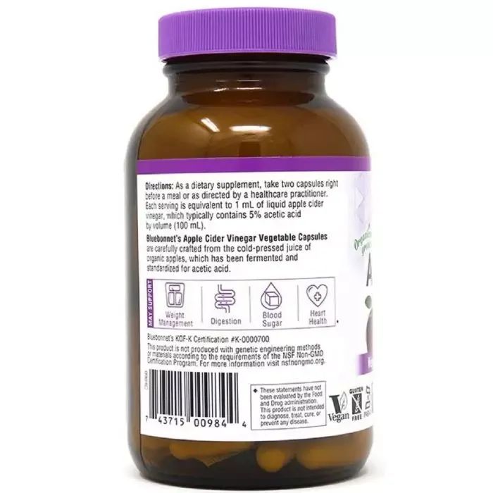 Трави Bluebonnet Nutrition Яблучний оцет, Apple cider vinegar, 120 вегетаріанських капсул (BLB0984) зображення 3