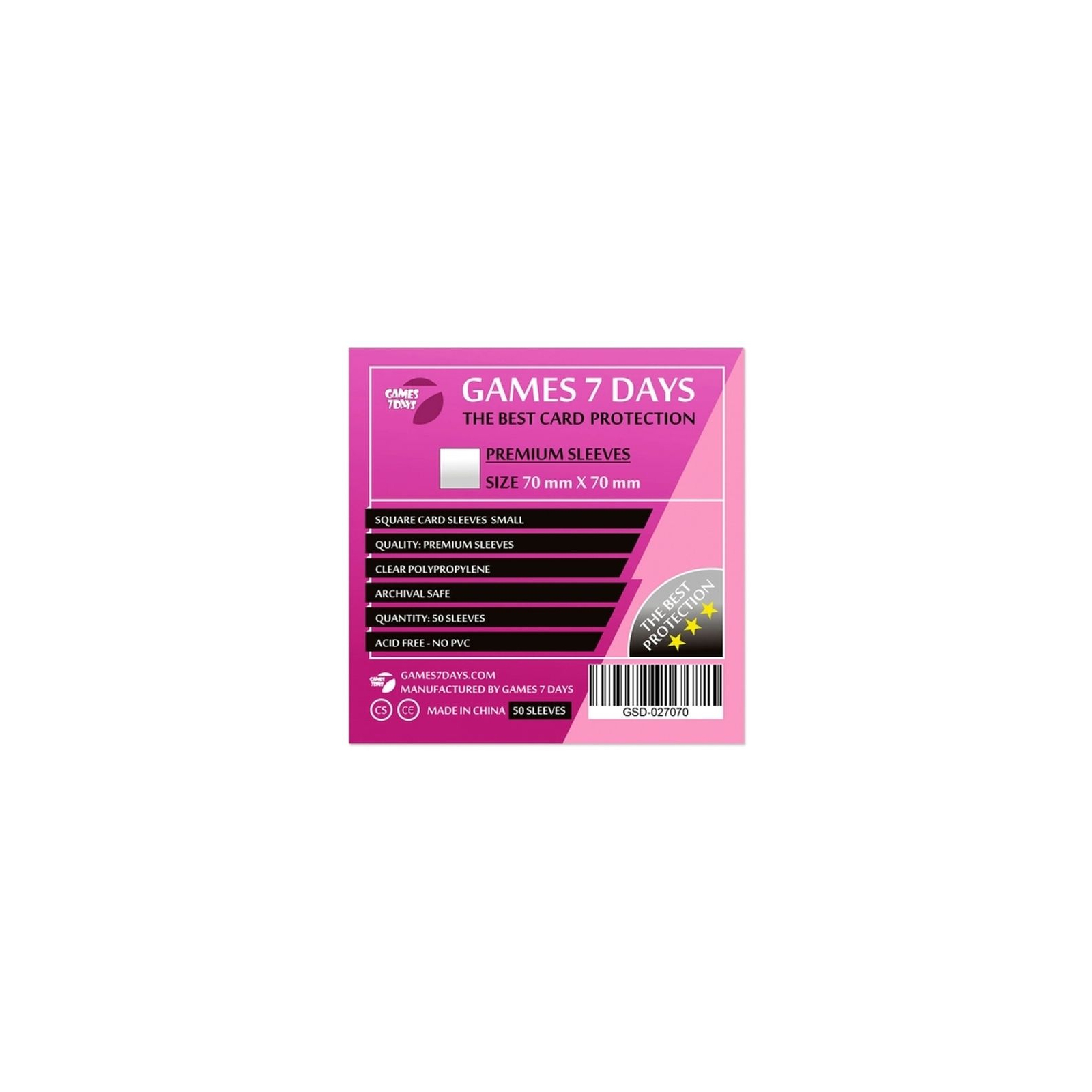 Протектор для карт Games7Days 70 х 70 мм, Square Small, 50 шт (PREMIUM) (GSD-027070)