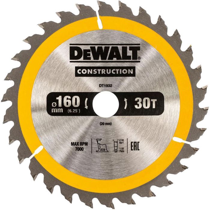Диск пильный DeWALT СONSTRUCTION , 160 х 20 мм, 30 z, АТВ, 10 градусов (DT1932)