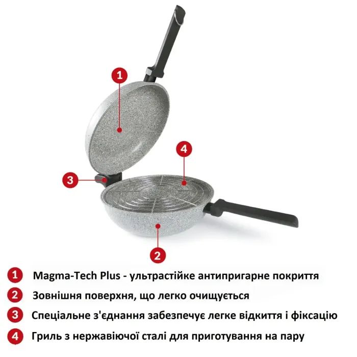 Сковорода Flonal Dura Induction Rocky Twins 28 см подвійна з решіткою (RKIWP2830) изображение 8
