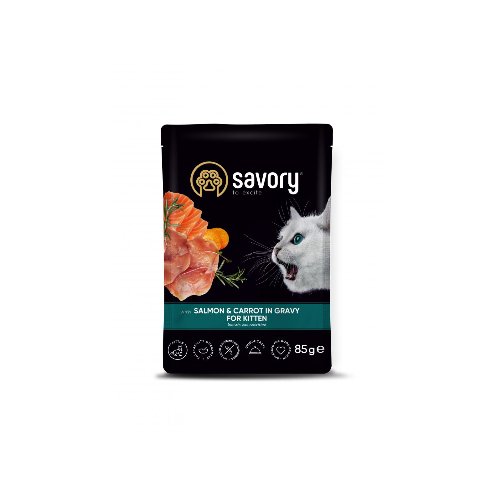 Вологий корм для кішок Savory лосось з морквою у соусі для кошенят 85 г (4820261920079)