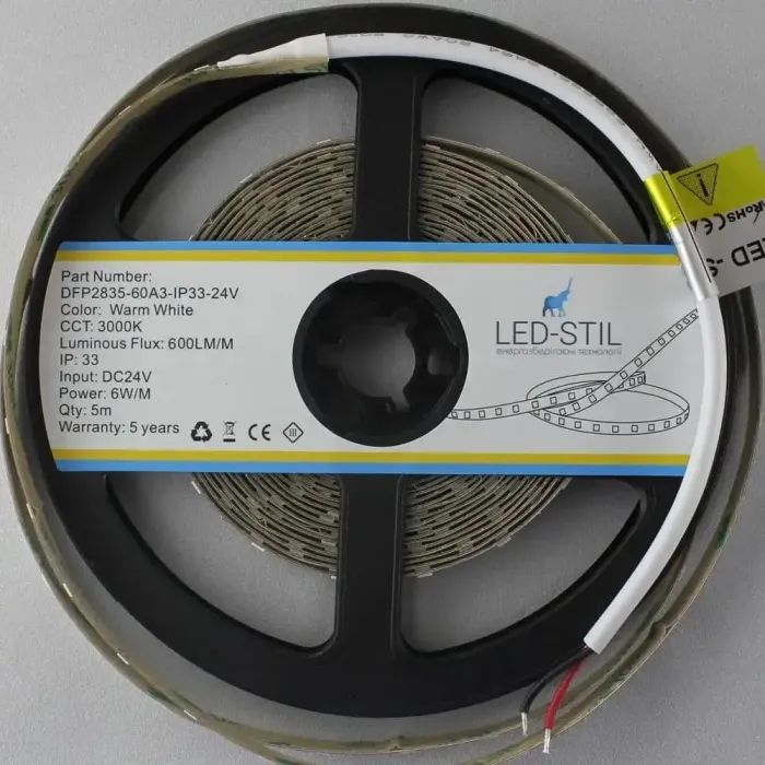 Светодиодная лента LED-STIL 3000K 6 Вт/м 2835 60 діодів IP33 24 Вольта 550 lm (DFP2835-60A3-IP33-24V) изображение 3