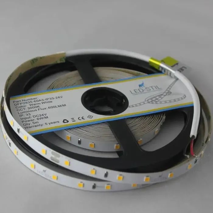 Светодиодная лента LED-STIL 3000K 6 Вт/м 2835 60 діодів IP33 24 Вольта 550 lm (DFP2835-60A3-IP33-24V) изображение 4