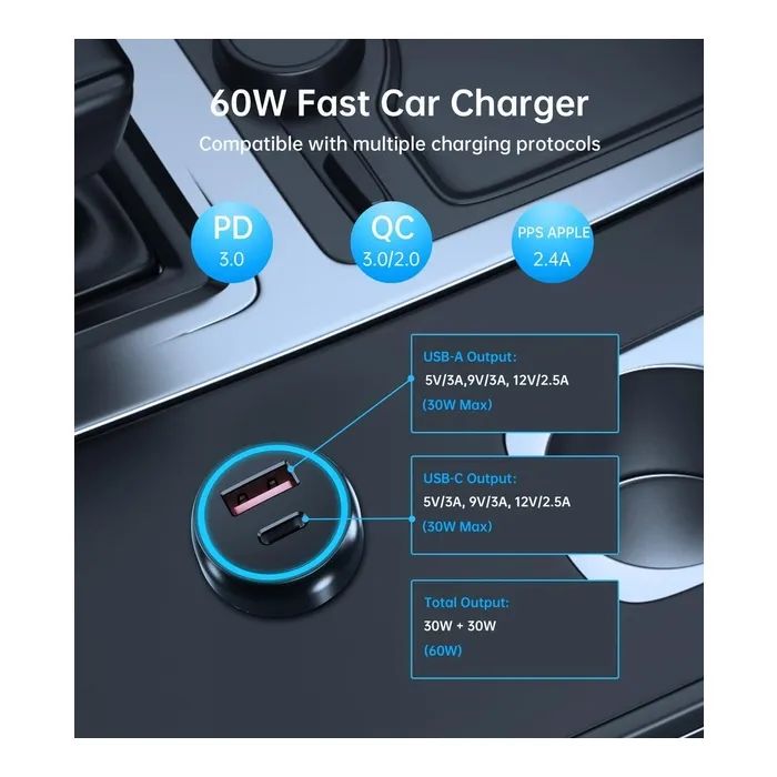 Зарядное устройство Choetech USB-C+USB-A 60W QC3.0/PD/PPS black (TC0014-BK) изображение 9