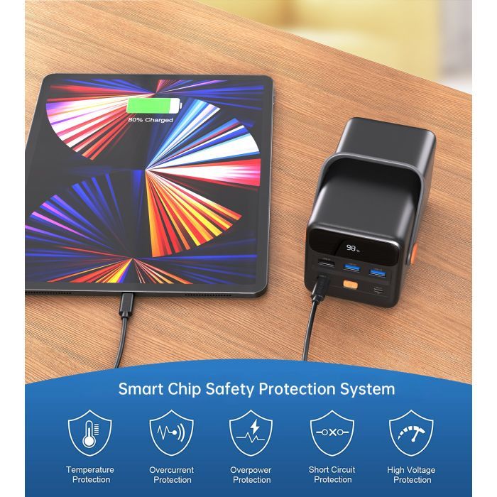 Батарея універсальна Choetech 50000mAh, PD/3.0/65W, QC/3.0/18W, USB-C, 3*USB-A, mirco USB, LED Light (B664-CCBE) зображення 6