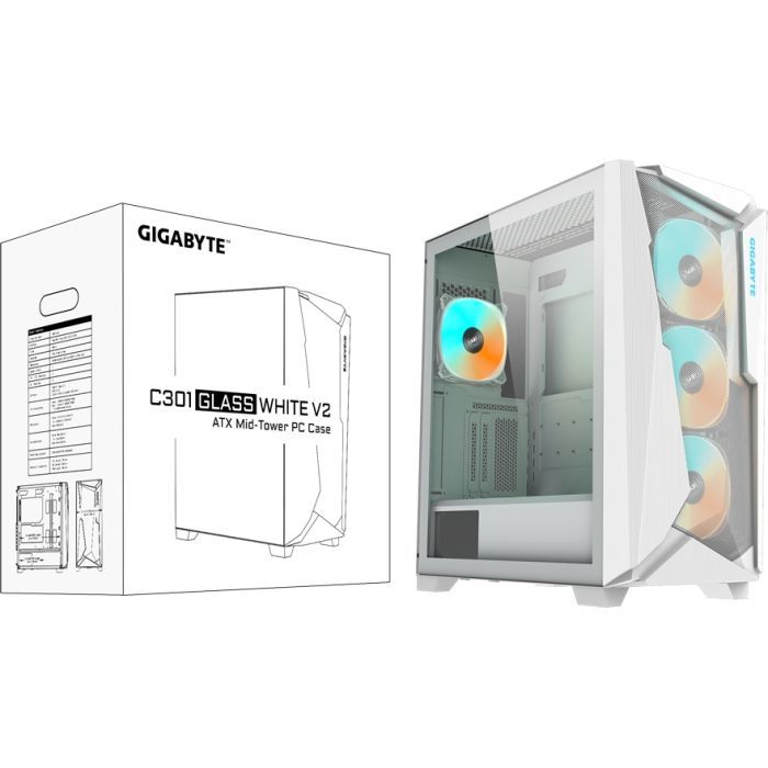 Корпус для ПК GIGABYTE C301 GLASS WHITE V2 изображение 2