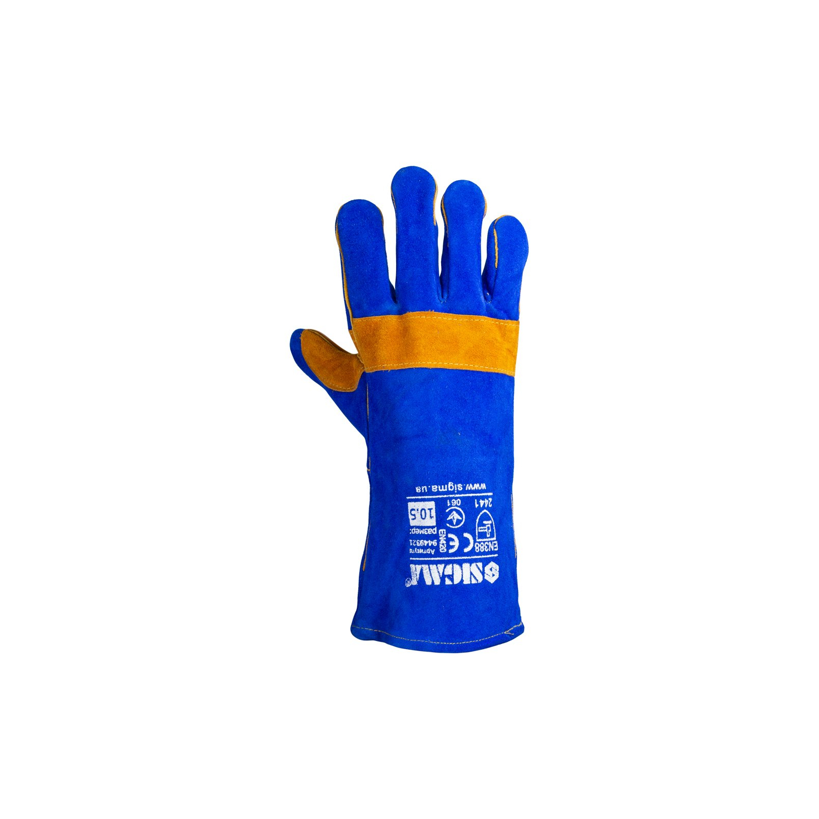 Захисні рукавиці Sigma краги зварювальника р10.5, клас А, довжина 35см (синьо-жовті) (9449321) зображення 2