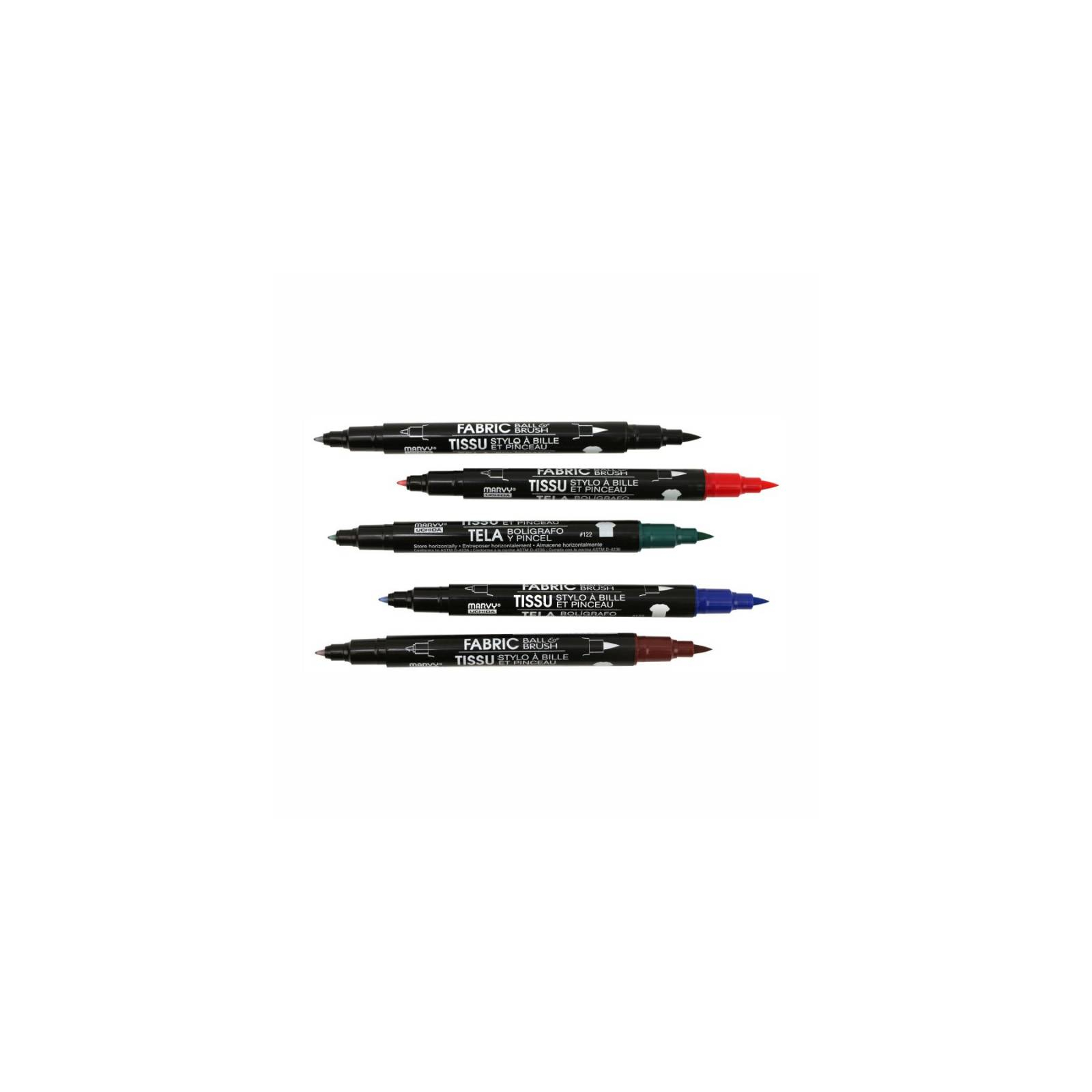 Художественный маркер Marvy Черный, д/св. тканей, двусторонний, 0,75мм, 1-2мм, 122-S, Fabric ball&Brush (028617122212) изображение 2