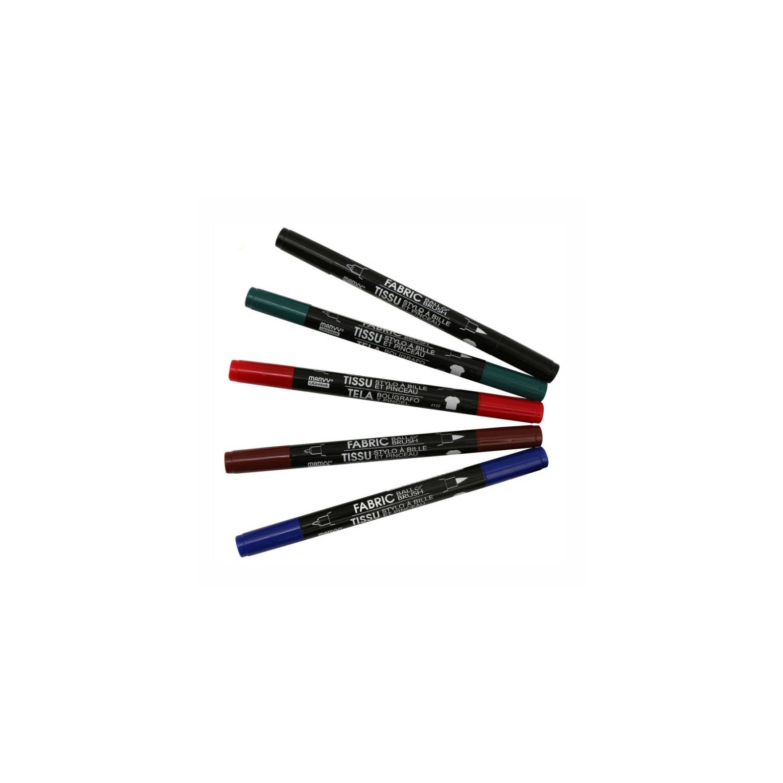 Художественный маркер Marvy Черный, д/св. тканей, двусторонний, 0,75мм, 1-2мм, 122-S, Fabric ball&Brush (028617122212)