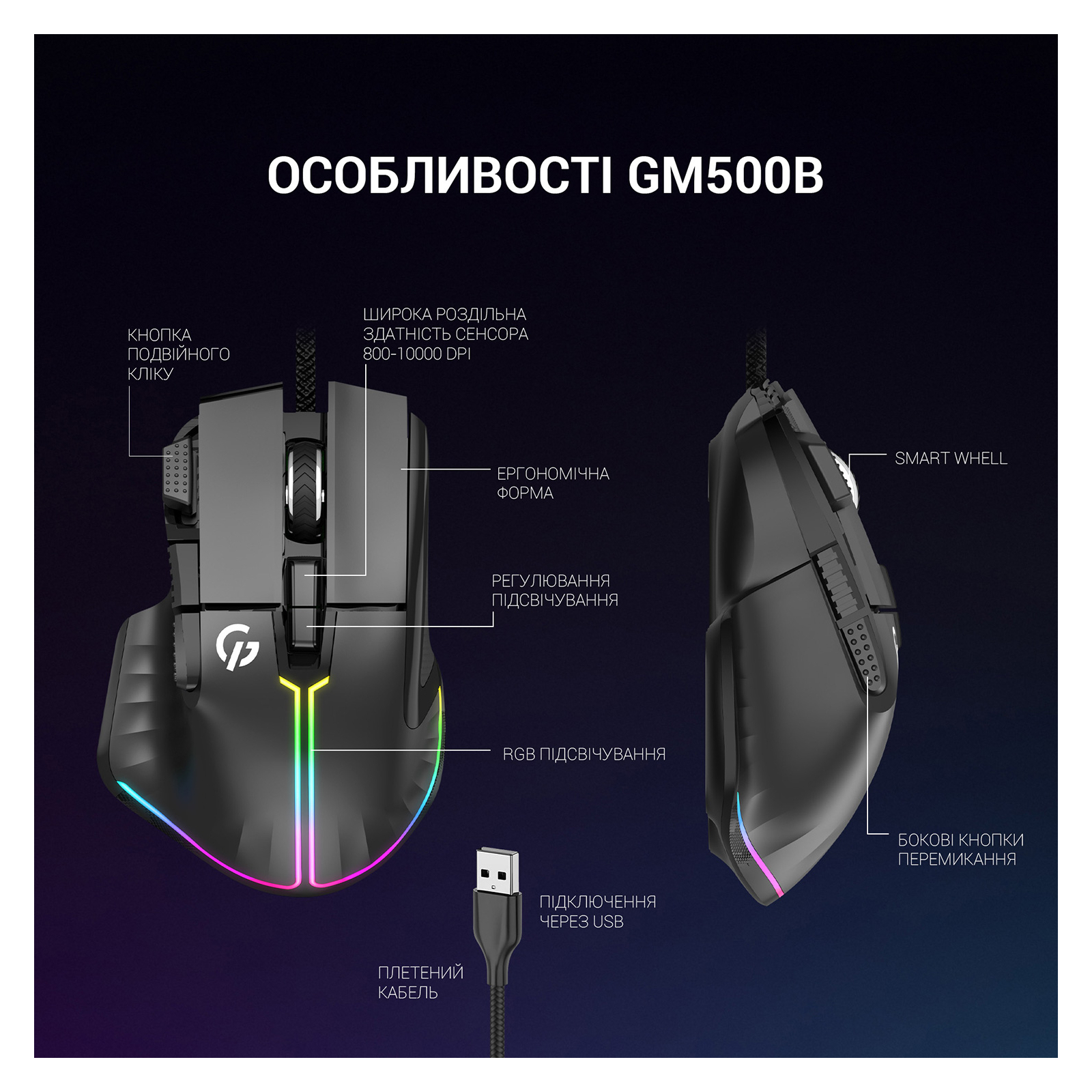 Мишка GamePro GM500B RGB USB Black (GM500B) зображення 9