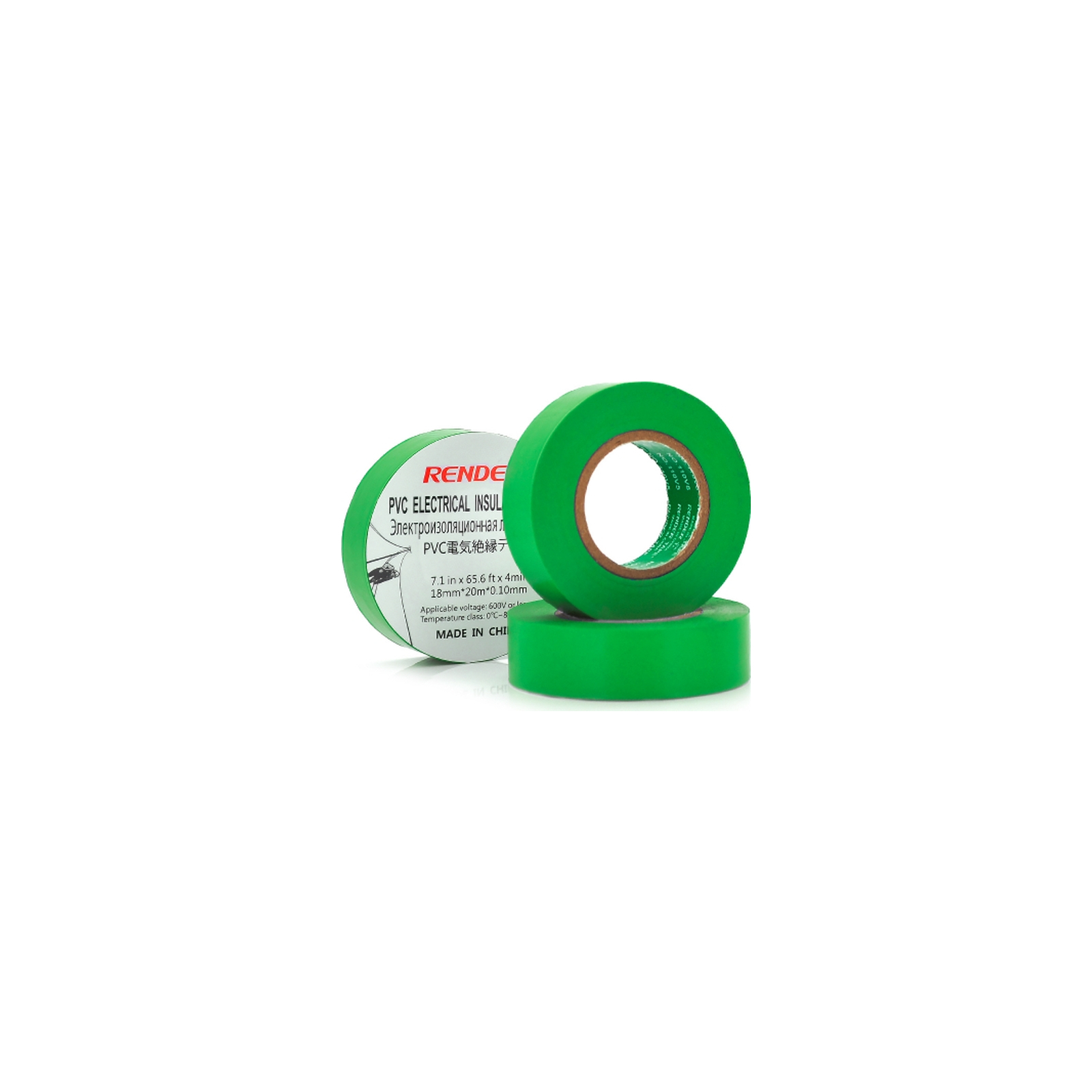 Изоляционная лента Render 0.10мм*18мм*20м Green, temp-10+80°С, 2000V, 10 шт. (0,10мм*18мм*20м-G)