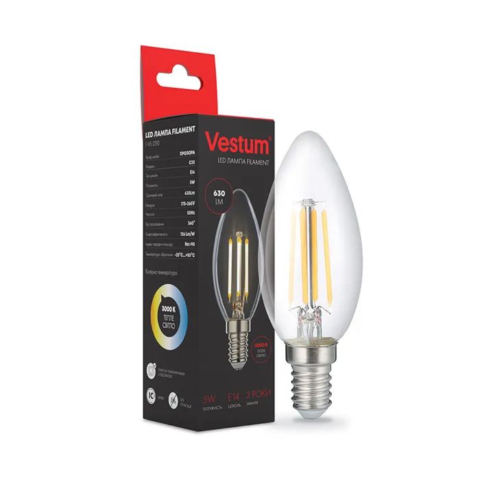Лампочка Vestum С35 Е14 5Вт 220V 3000К (1-VS-2310) изображение 2