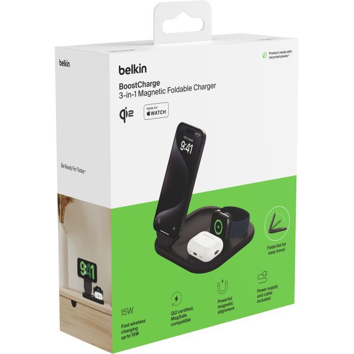 Зарядное устройство Belkin 3in1 Magnetic Foldable iPhone/Watch/AirPods Qi2 15W white (WIZ029VFWH) изображение 10