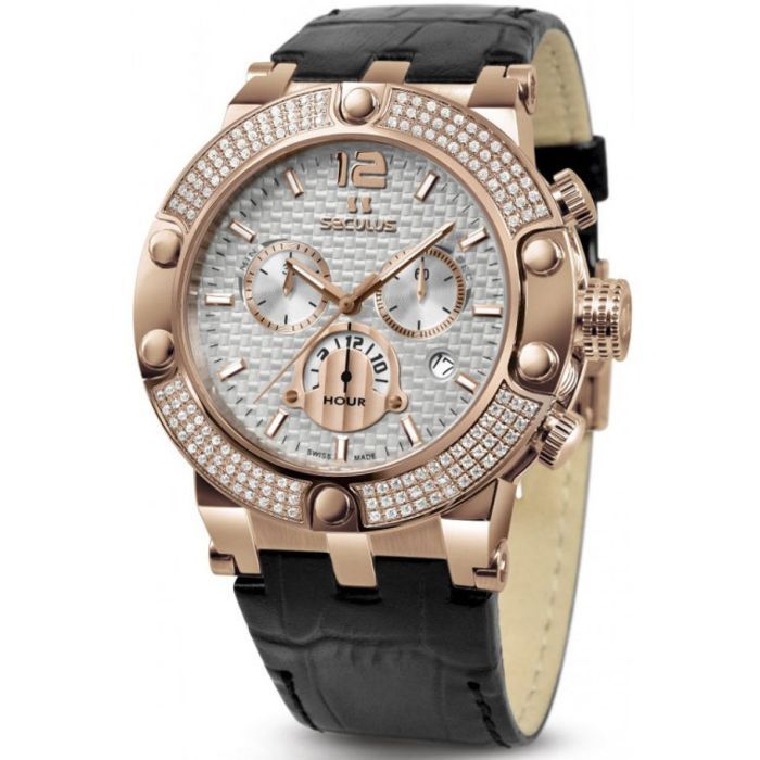 Наручные часы Seculus 4490.2.503 white, pvd-r stones, black leather