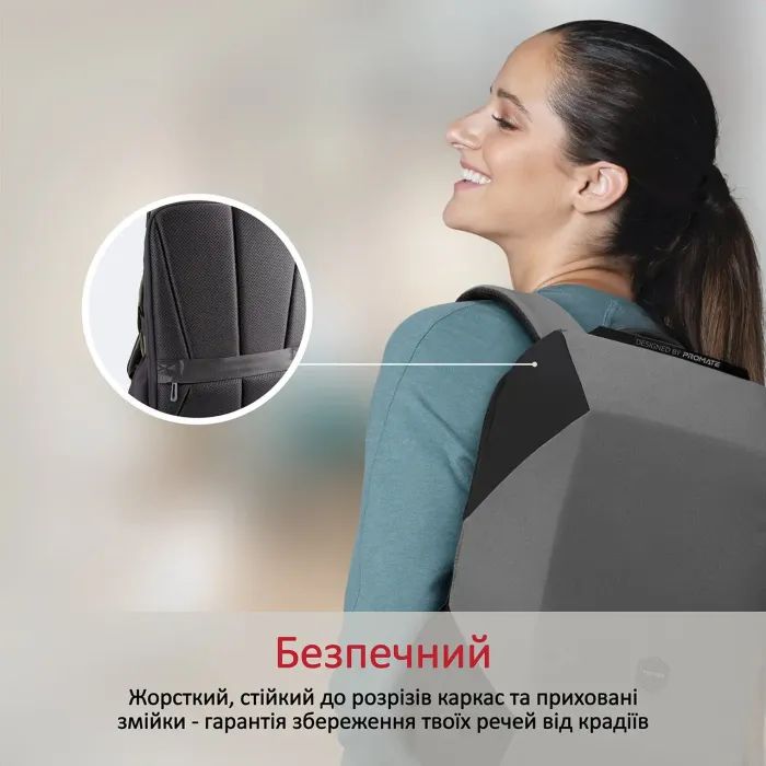 Рюкзак для ноутбука Promate 15.6" UrbanPack-BP Grey (urbanpack-bp.grey) зображення 5