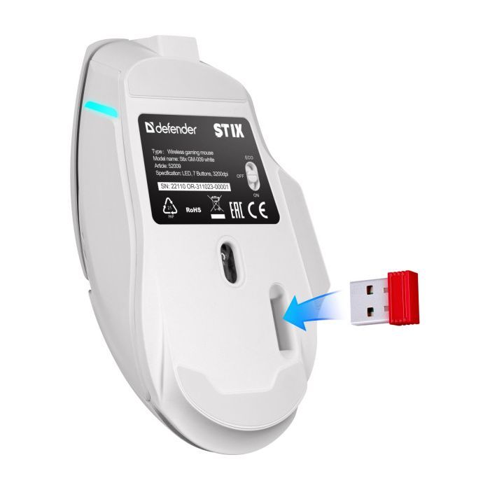 Мишка Defender Stix GM-009 LED Wireless White (52009) зображення 5