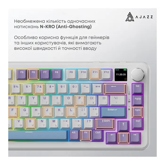 Клавиатура Ajazz AK820 MAX Magnetic switches Purple RGB USB/Wireless/Bluetooth UA Purple (AK820MAX-M-PWB) изображение 11
