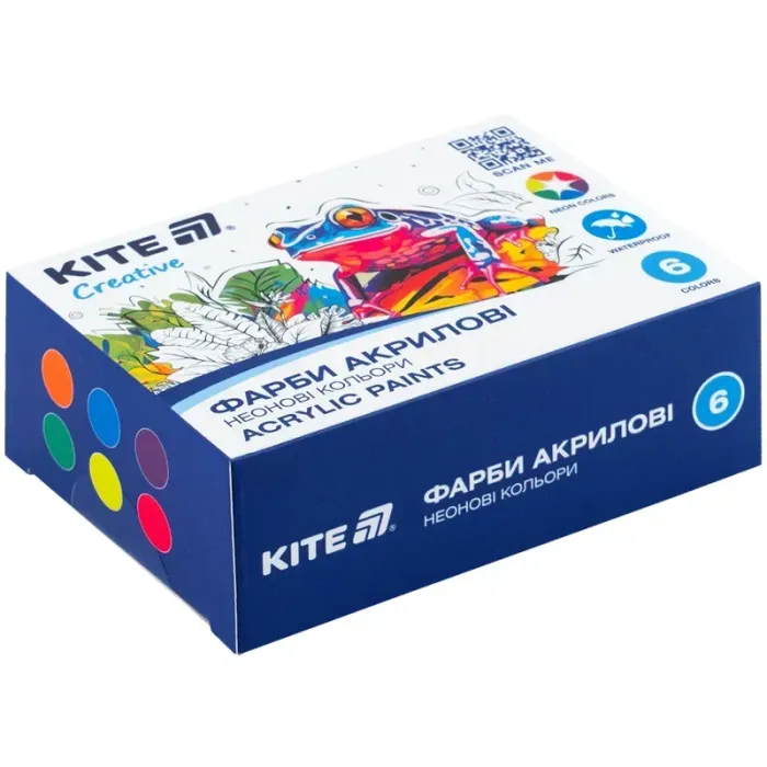 Акриловые краски Kite Creative 6 неонових кольорів, 20 мл (K-274)
