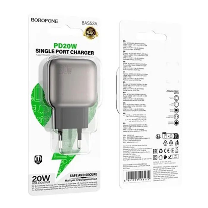 Зарядний пристрій BOROFONE BAS53A Absolute USB-C PD20W + cable USB-C to Lightning Black (6941991116186) зображення 3
