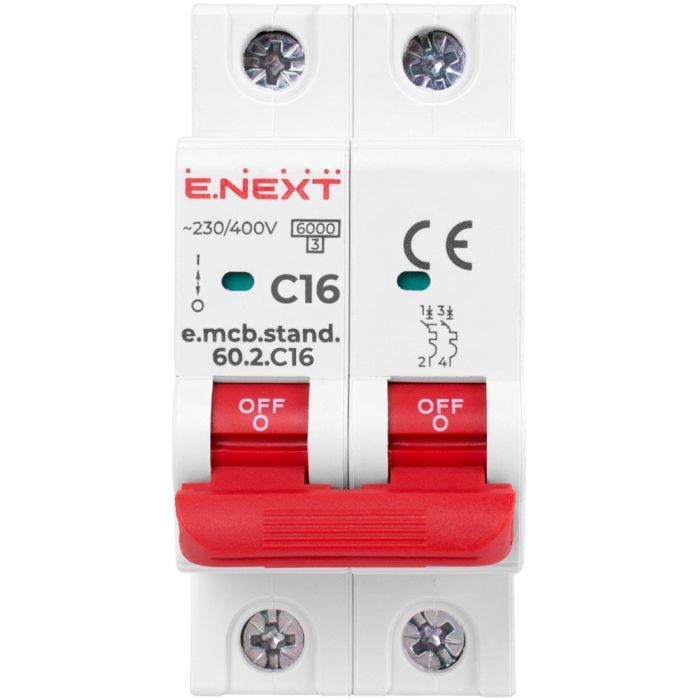 Автоматичний вимикач E.NEXT 2-п e.mcb.stand. 16А C ( 6кА) (s002117) зображення 2