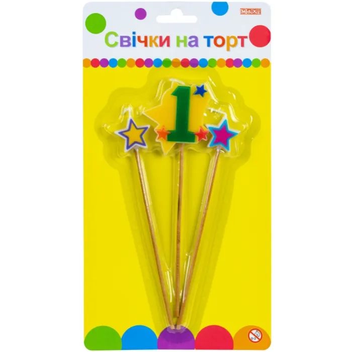 Свеча Maxi Stars "1" висотою 4,5 см, 3 шт. (MX620080-1)