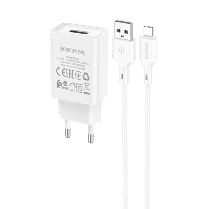 Зарядное устройство BOROFONE BA68A USB + cable USB to Lightning 10.5W White (BA68AWi)