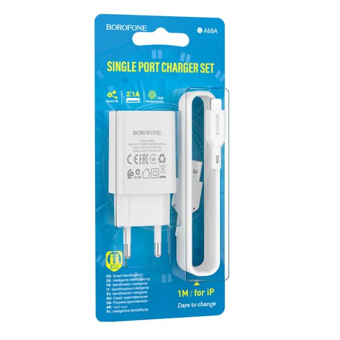 Зарядное устройство BOROFONE BA68A USB + cable USB to Lightning 10.5W White (BA68AWi) изображение 3