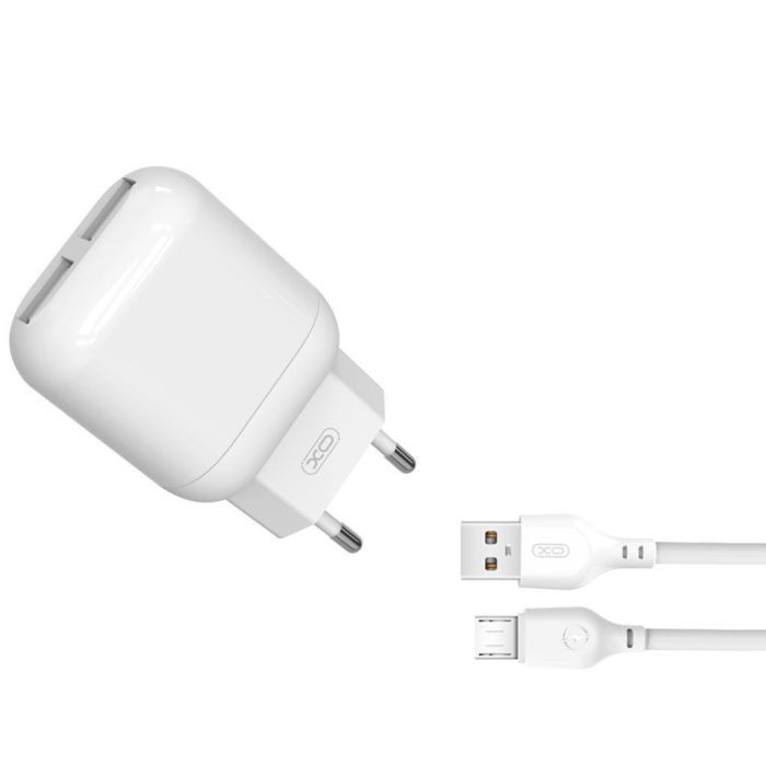 Зарядное устройство XO 2xUSB 2.4A + cable USB to Micro 5P white (L78-M-WH)