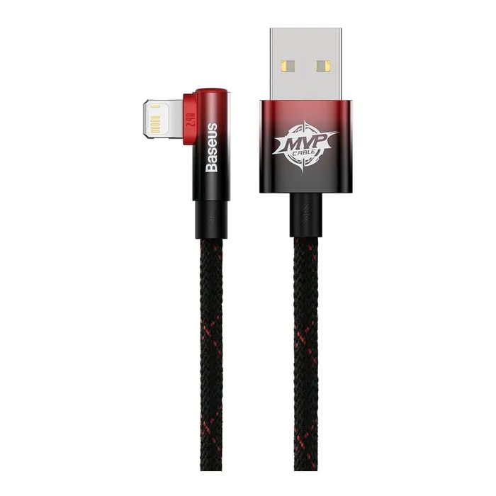 Дата кабель USB 2.0 AM to Lightning 1.0m 2.4A 90° corner black/red Baseus (CAVP000020)