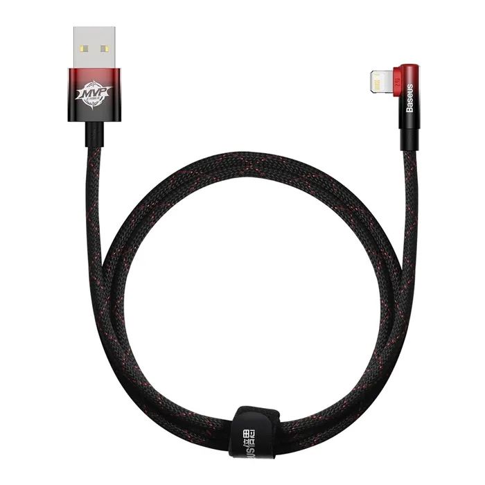 Дата кабель USB 2.0 AM to Lightning 1.0m 2.4A 90° corner black/red Baseus (CAVP000020) изображение 2