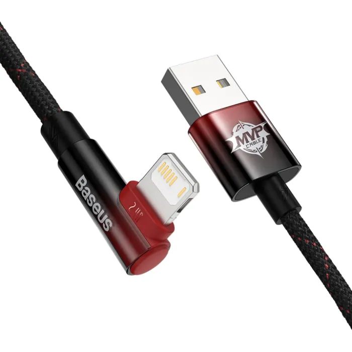 Дата кабель USB 2.0 AM to Lightning 1.0m 2.4A 90° corner black/red Baseus (CAVP000020) изображение 3
