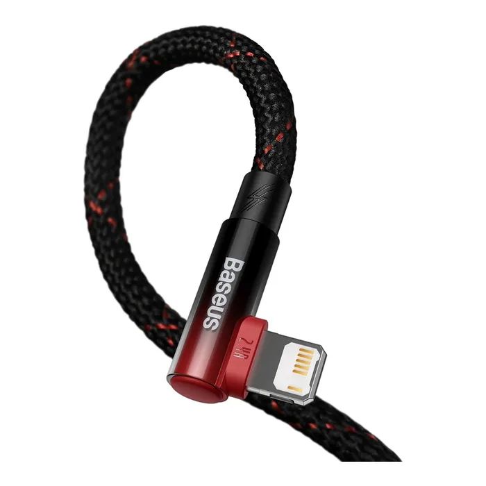 Дата кабель USB 2.0 AM to Lightning 1.0m 2.4A 90° corner black/red Baseus (CAVP000020) изображение 4