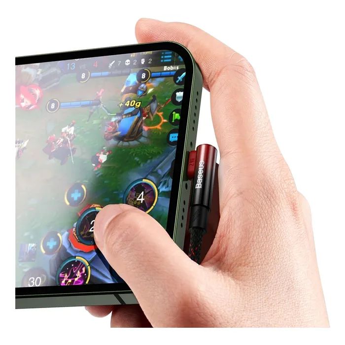 Дата кабель USB 2.0 AM to Lightning 1.0m 2.4A 90° corner black/red Baseus (CAVP000020) изображение 6