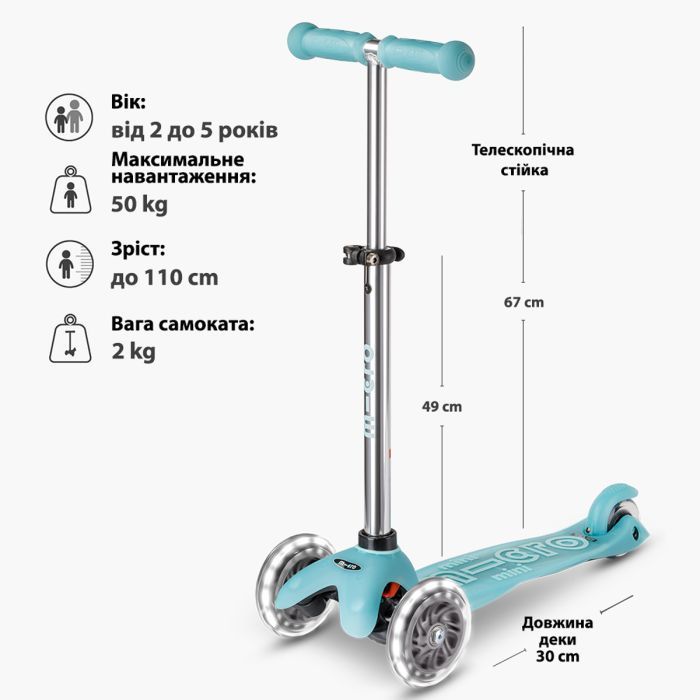 Самокат Micro Mini Deluxe Glow LED льодовик аква (MMD218) изображение 5