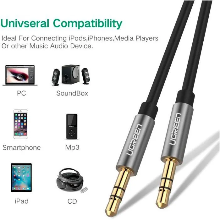Кабель мультимедійний 3.5mm M to 3.5mm M 0.5m AV119 black Ugreen (10732) зображення 6