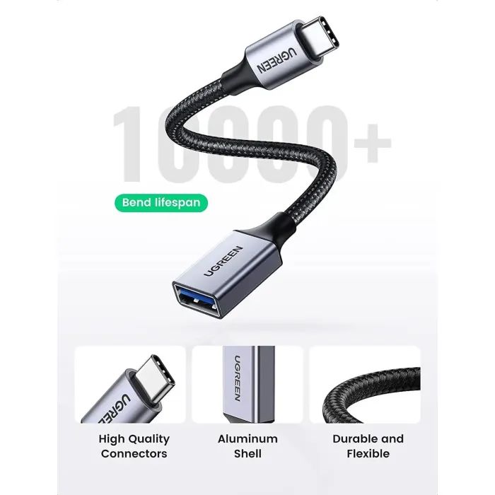 Перехідник OTG USB 3.0 AF to USB-C 0.1m US378 black Ugreen (70889) зображення 3