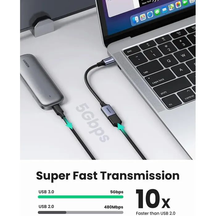 Перехідник OTG USB 3.0 AF to USB-C 0.1m US378 black Ugreen (70889) зображення 5