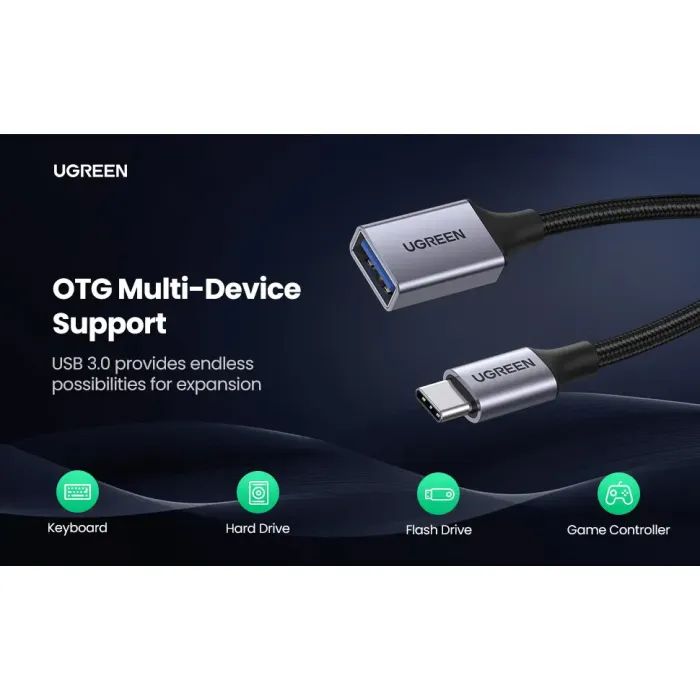 Перехідник OTG USB 3.0 AF to USB-C 0.1m US378 black Ugreen (70889) зображення 9